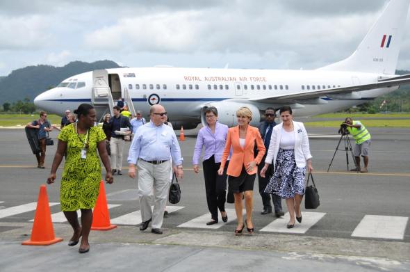 Australia’s Foreign Minister, Julie Bishop, arrived today in Port Vila, leading a bipartisan delegation including International Development and Pacific Minister, Senator Concetta Fierravanti-Wells, and their Opposition counterparts, Senator Penny Wong and Senator Claire Moore. Photo: DFAT